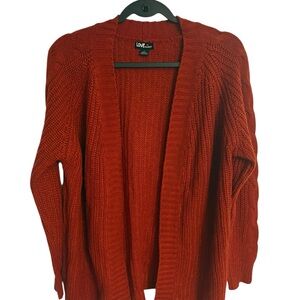 Love Red Cardigan Sweater with Ribbed Texture